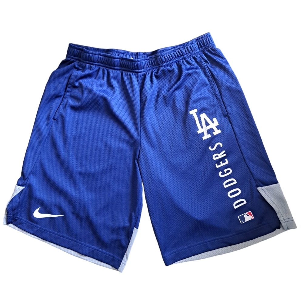 NIKE Dri-Fit LA DODGERS athletic shorts blue grey elastic waist mens medium